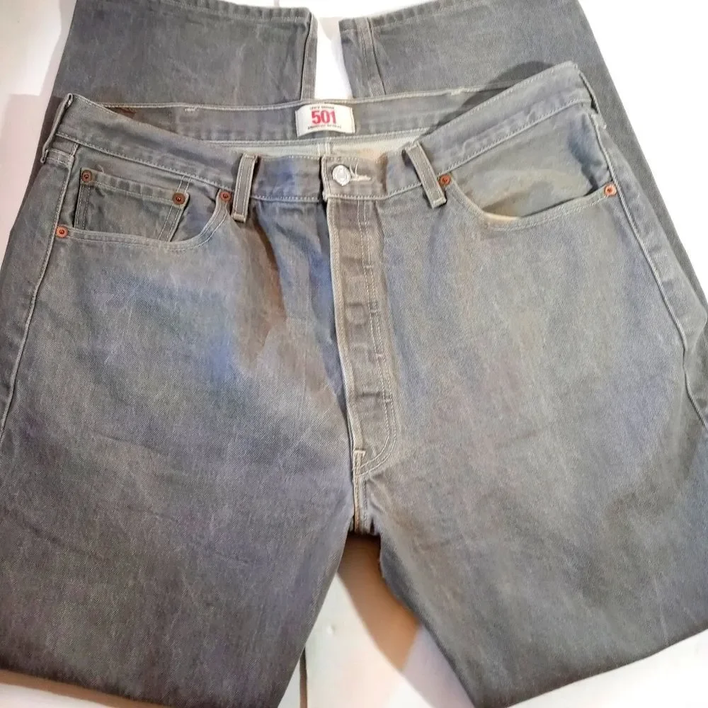 Vintage Levi's Original 501 Cotton Men's Gray Straight Leg Button Fly 40…